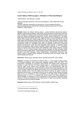 Current Status of Mimosa Pigra L. Infestation in Peninsular Malaysia