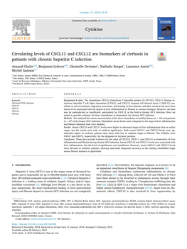 Circulating Levels of CXCL11 and CXCL12 Are Biomarkers of Cirrhosis