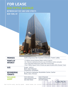 For Lease 641 Fifth Avenue Between East 51St and 52Nd Streets New York, Ny