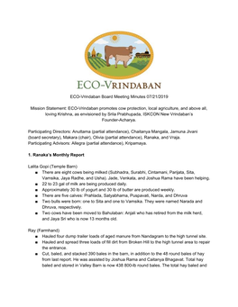 ECO-Vrindaban Promotes Cow Protection, Local Agriculture, and Above All, Loving Krishna, As Envisioned by Srila Prabhupada, ISKCON New Vrindaban’S Founder-Acharya