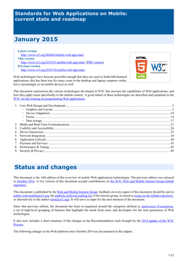 Standards for Web Applications on Mobile: Current State and Roadmap