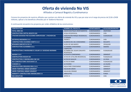 Oferta De Vivienda No VIS Afiliados a Camacol Bogotá Y Cundinamarca
