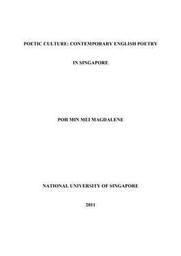 Poetic Culture: Contemporary English Poetry