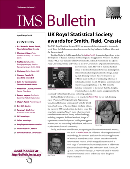 UK Royal Statistical Society Awards for Smith, Reid, Cressie