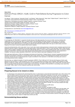 Deficient Pms2, ERCC1, Ku86, Ccoi in Field Defects During Progression to Colon Cancer