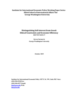 Distinguishing Self-Interest from Greed: Ethical Constraints and Economic Efficiency IIEP-WP-2019-17