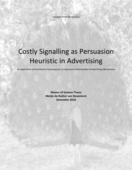 Costly Signalling As Persuasion Heuristic in Advertising