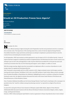 Would an Oil Production Freeze Save Algeria? | the Washington Institute