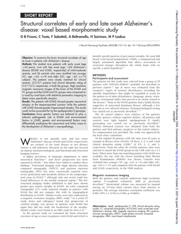 Structural Correlates of Early and Late Onset Alzheimer's Disease