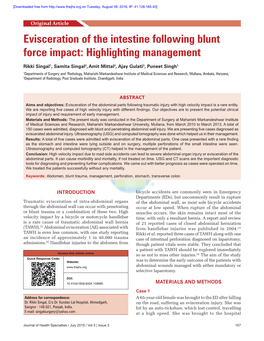 Evisceration of the Intestine Following Blunt Force Impact: Highlighting Management