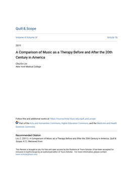 A Comparison of Music As a Therapy Before and After the 20Th Century in America