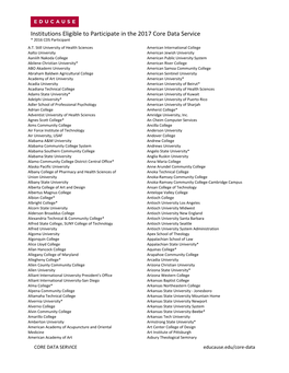 Institutions Eligible to Participate in the 2017 Core Data Service * 2016 CDS Participant