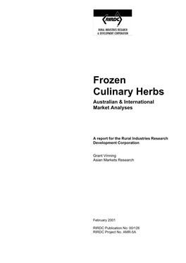 Frozen Culinary Herbs Australian & International Market Analyses