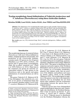 Testing Morphology-Based Delimitation of Vulpicida Juniperinus and V