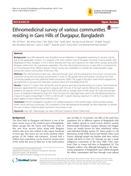 Ethnomedicinal Survey of Various Communities Residing in Garo Hills of Durgapur, Bangladesh Md