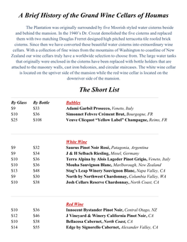 A Brief History of the Grand Wine Cellars of Houmas the Short List