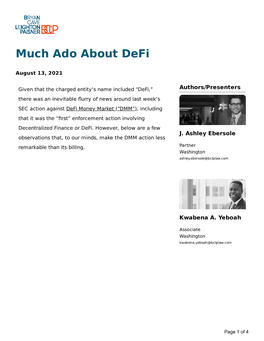 Much Ado About Defi