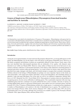 Genera of Fungivorous Phlaeothripinae (Thysanoptera) from Dead Branches and Leaf-Litter in Australia