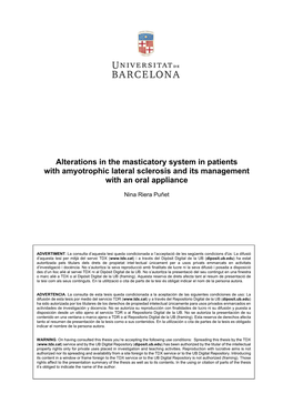 Alterations in the Masticatory System in Patients with Amyotrophic Lateral Sclerosis and Its Management with an Oral Appliance