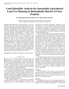 Land Suitability Analysis for Sustainable Agricultural Land Use Planning in Bulandshahr District of Uttar Pradesh
