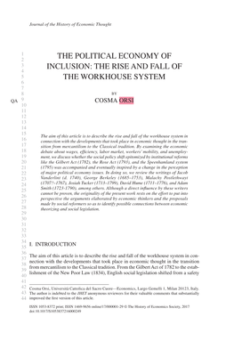 The Political Economy of Inclusion: the Rise and Fall of the Workhouse System