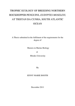 Trophic Ecology of Breeding Northern Rockhopper Penguins, Eudyptes Moseleyi, at Tristan Da Cunha, South Atlantic Ocean