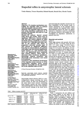 Stapedial Reflex in Amyotrophiclateral Sclerosis