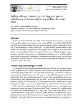 Adding a Change Resistance Layer to Integrated System Models Using Root Cause Analysis and Problem Decompo- Sition