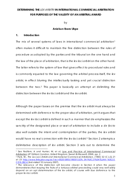 Determining the Lex Arbitri in International Commercial Arbitration for Purposes of the Validity of an Arbitral Award