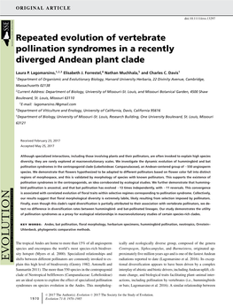 Repeated Evolution of Vertebrate Pollination Syndromes in a Recently Diverged Andean Plant Clade