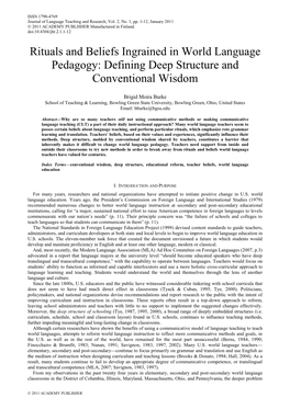 Rituals and Beliefs Ingrained in World Language Pedagogy: Defining Deep Structure and Conventional Wisdom