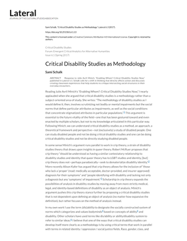 Critical Disability Studies As Methodology,