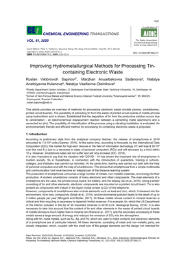 Improving Hydrometallurgical Methods for Processing Tin