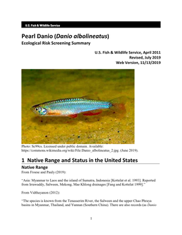 Danio Albolineatus) Ecological Risk Screening Summary