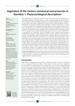 Vegetation of the Eastern Communal Conservancies in Namibia: I