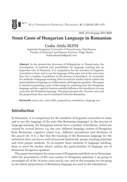 Noun Cases of Hungarian Language in Romanian