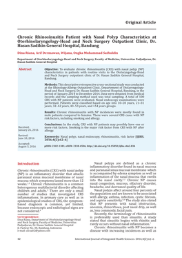 Chronic Rhinosinusitis Patient with Nasal Polyp Characteristics at Otorhinolaryngology-Head and Neck Surgery Outpatient Clinic, Dr