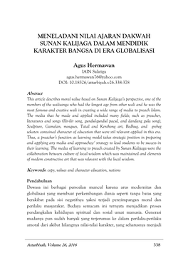 Meneladani Nilai Ajaran Dakwah Sunan Kalijaga Dalam Mendidik Karakter Bangsa Di Era Globalisasi