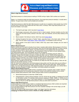 High Blood Pressure Is a Blood Pressure Reading of 140/90 Mmhg Or Higher