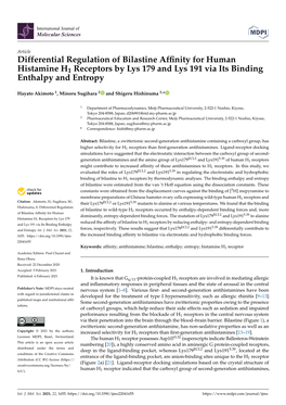 Differential Regulation of Bilastine Affinity for Human Histamine H1