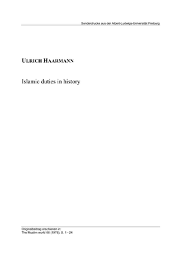 ULRICH HAARMANN Islamic Duties in History