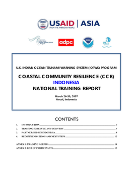 Coastal Community Resilience (Ccr) Indonesia National Training Report