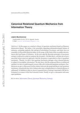 Canonical Relational Quantum Mechanics from Information Theory