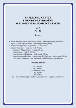 Kapliczki, Krzyże I Figury Przydrożne W Powiecie Radomszczańskim