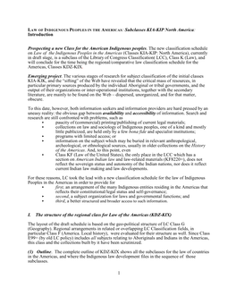 LAW of INDIGENOUS PEOPLES in the AMERICAS: Subclasses KIA-KIP North America: Introduction