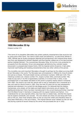 1908 Mercedes 35 Hp Chassis Number 371