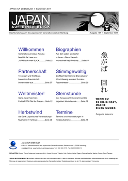 Das Monatsmagazin Des Japanischen Generalkonsulats in Hamburg Ausgabe 157 / September 2011