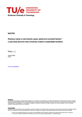 Sharing Is Caring: a Road Towards a Green, Global and Connected Sydney? a Case Study About the Roles of Business Models in Sustainability Transitions