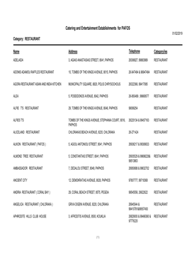 Catering and Entertainment Establishments for PAFOS 01/02/2019 Category: RESTAURANT