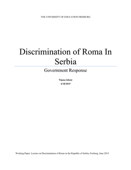 Discrimination of Roma in Serbia Government Response